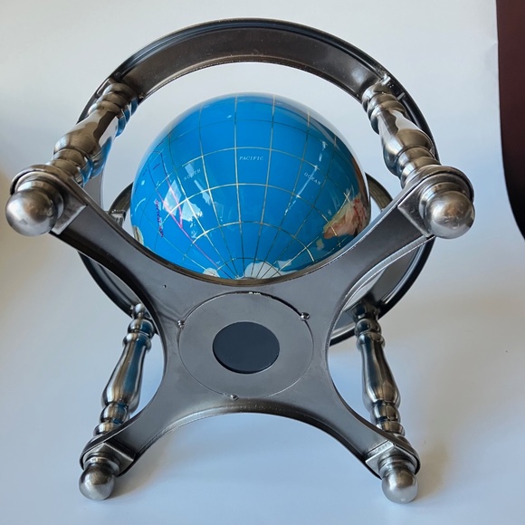 Vintage Gemstones World Globe: Lapis Lazuli Ocean, Silver Metal Stand, Compass - Picture 17 of 17